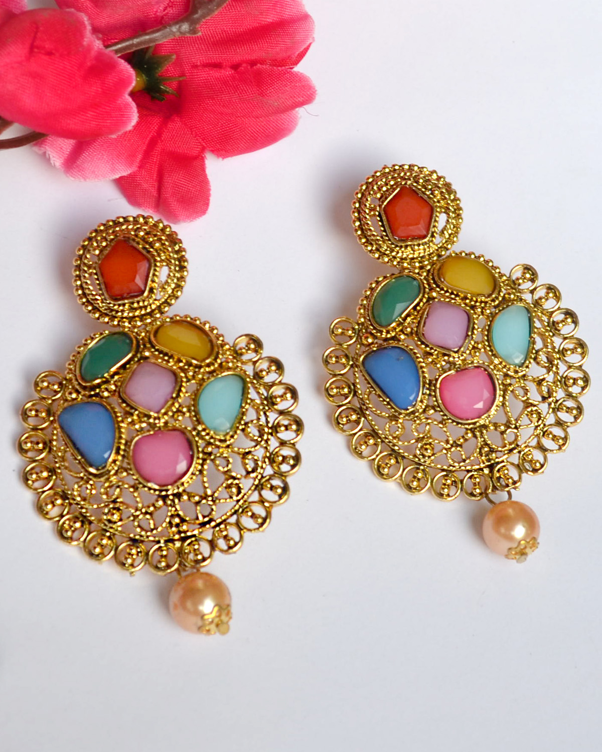 Mitali Oxidized Golden Tone Pearl Drop Earring